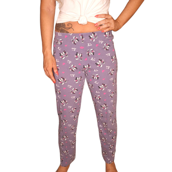 M&S Disney Womens Pajama Pants Small Gray Mickey Minnie Love Hearts Comfy - Picture 1 of 9